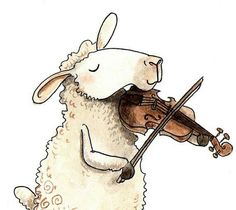 a sheep playing the violin while standing on its hind legs