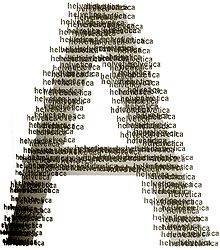 the letter a is made up of many small letters in black and white, including words that appear to be smaller than those