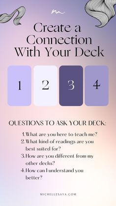 a poster with the text create a connection with your deck questions to ask your deck