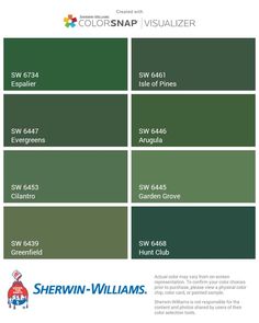 the color chart for sherylin williams's paint swats, which are available in