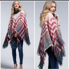 Brand New Ruggine Kansas Soft Boucle Yarn Turtleneck Poncho -Soft Boucle Yarn Dye Plaid Motif Turtleneck Poncho -100% Polyester ,-Approximate L"26.5" W "52" Fringe"1.25" Cozy Multicolor Poncho, Cozy Pink Poncho For Fall, Pink One-size Poncho For Fall, Pink One Size Poncho For Fall, Casual Pink Poncho For Fall, Oversized Pink Poncho For Spring, Pink Bohemian Winter Poncho, Cozy Pink One Size Poncho, Pink Long Sleeve Poncho One Size