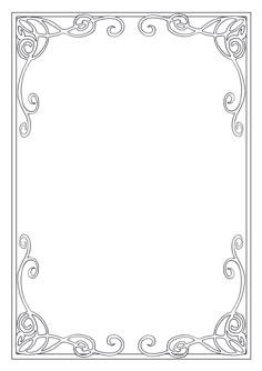 a square frame with swirls and scrolls on the edges, in black and white