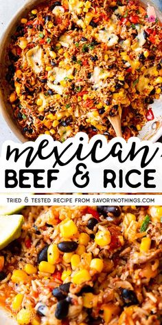 mexican beef and rice recipe in a bowl