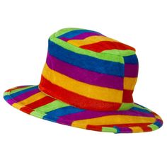 Rainbow Velvet Tall Top HatMade of 100% polyester.ONE SIZE fits most, fitting up to XL size.Crown measures 5 inches tall.Brim measures 3 inches wide,wired and flat.Thick and soft material.Hand wash only.Available in different styles.Imported Our Rainbow Velvet Tall Top Hat with Flower is an interesting hat with crazy style that will be great for Halloween or other costume parties. This rainbow colored velvet top hat features wired flat brim and 5 inches tall crown. What makes this hat look fun a Rainbow Costume, Rainbow Costumes, Tall Crown, Rainbow Top, Costume Parties, Top Hats, Velvet Top, Costume Hats, Velvet Tops