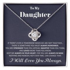 Perfect Gift For Your Daughter? This Is It! Get Her One Now! She Will Love This!  Daughter's Love Knot Necklace - Perfect Daughter Gift - Timeless Beauty, Unbreakable Bond  #perfectdaughtergift #daughtersloveknotnecklace #loveknotnecklace #motherdaughterlove #daughterchristmasgift #daughternecklacegift #daughternecklace #necklacegiftfordaughter #necklacefordaughter #perfectdaughternecklace #motherdaughterjewelry #motherdaughternecklace #daughternecklacefromdad #daughtergiftfromdad #daughtergifts Keep Me In Your Heart, Unbiological Sister, Apple Watch Bands Women, You Are Stronger, Mother Daughter Necklace, Forever Gifts, Mother Daughter Gifts, Cuban Link Chain Necklaces, Always Remember You