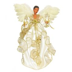 Add the perfect finishing touch to your Christmas tree with this Angel Tree Topper from Kurt Adler. This beautiful Angel Tree Topper features an angel with short hair, a gown accented, and large feather wings. Illuminated by 12 UL-approved lights. Kurt Adler | Kurt Adler Angel Tree Topper 12.0 H in Plastic | 12" H | Wayfair Christmas Tree Toppers Lighted, Light Angel, Angel Christmas Tree Topper, Ivory Gown, Black Angel, Large Feathers, Angel Tree Topper, Christmas Tree Stand, Feather Wings