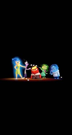 cartoon characters are standing together in the dark