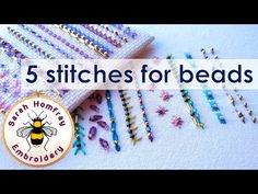 the words 5 stitches for beads are displayed next to some bead work