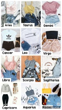 many different types of clothes are shown in this image, with the names on them