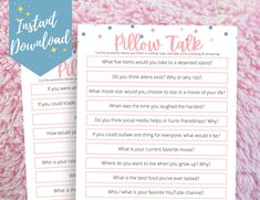 two pink and blue printables with the words follow talk written on them