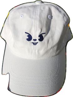 Cute Hats With Embroidered Logo And Curved Brim, Cute White Hat, One Size, White Casual Hat As Gift, Cute Baseball Cap With Embroidered Logo, Fun White Visor Hat, Fun White Baseball Cap, White Embroidered Dad Cap, Fun White Brimmed Baseball Cap, Cute White Hat With Curved Brim