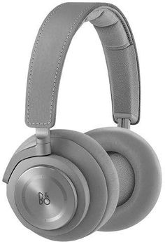 the jbl headphones are grey and have leather straps on each earbuds