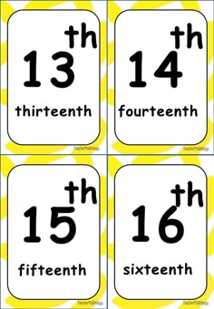 four yellow and white numbered numbers with black numbers