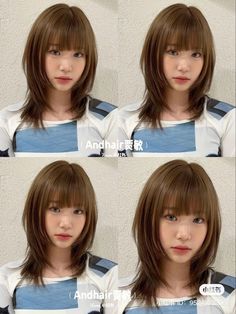 Cute Mid Length Haircut With Bangs, Cute Haircuts For Thick Hair Mid Length, Short Haircut Layers Mid Length, Layered Korean Haircut, Chinese Hair Color, Layer Haircut For Short Hair With Bangs, Mid Hair Length Haircuts, Layered Hair Short Straight, Aesthetic Medium Hair