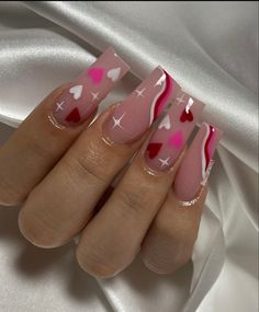 Valentines Nail, Vday Nails, Valentine Nails, Fancy Nails Designs, Drip Nails, French Tip Acrylic Nails, Pretty Nail Art Designs, Acrylic Nails Coffin Pink, School Hairstyles