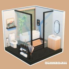 a bathroom with a sink, toilet and bathtub is shown in this 3d image