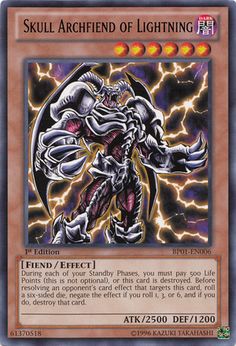 a card with an image of a demonic creature in the center and lightning behind it