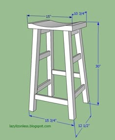 a wooden stool with measurements for the seat and footrests, on a green background