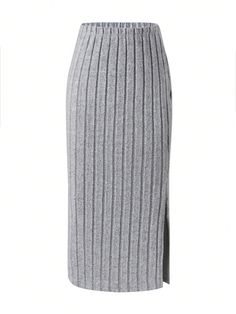 Solid Color Separate Hemline Iron Pin Knit Skirt For Tween Girls, Elastic Knit Fashion With Decorative Details, High-Waist Design For Comfortable Fit Grey Elegant   Fabric Plain Pencil Medium Stretch  Tween Girls Clothing, size features are:Bust: ,Length: ,Sleeve Length: Knit Skirts, Girls Skirts, Teen Girl Dresses, Fashion Slippers, Split Maxi Dress, Ribbed Knit Dress, Headband Styles, Princess Style, Knit Fashion