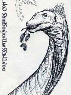 a drawing of a dragon eating something in its mouth with the caption's name on it