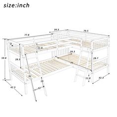 the bunk bed frame is shown with measurements