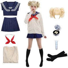 PRICES MAY VARY. 🎀【Himiko Toga Cosplay Outfit】: Package comes with 1* short sleeve, 1* skirt, 1*bow tie, 1*sweater, 1*wig, 1*denture, 1*teether(solid), 1 pair *sock. What you saw will you got it! 8Pcs set, which meet all your needs. 🎀【High Quality】: Himiko Toga costume made of uniform cloth, knitted fabric. Navy blue sailor suit, breathable and comfortable, very suitable for personal wearing. Beige cardigan sweater, soft and thick, not only suitable for parties, but also for daily. 🎀【Excellen Toga Cosplay Outfit, Toga Outfit, Himiko Toga Cosplay, Toga Cosplay, Toga Costume, Anime Uniform, Anime Inspired Outfits, Anime Costumes, Cosplay Ideas