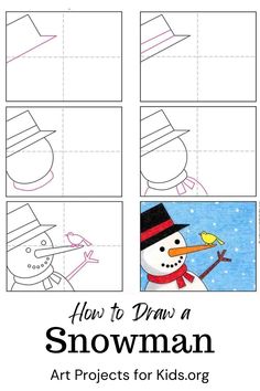 how to draw a snowman for kids with pictures and instructions on the front page