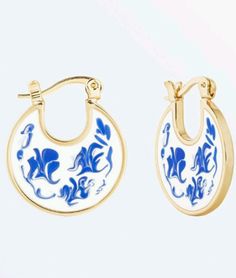 Trendy Blue Enamel Jewelry, Elegant Enamel Earrings With Artistic Design, Elegant Blue Summer Earrings, Artistic Blue Jewelry For Summer, Elegant Blue Hoop Earrings For Summer, Blue Hoop Earrings For Spring Gift, Elegant Enamel Hoop Earrings, Artistic Blue Enamel Jewelry, Blue Enamel Earrings With Artistic Design