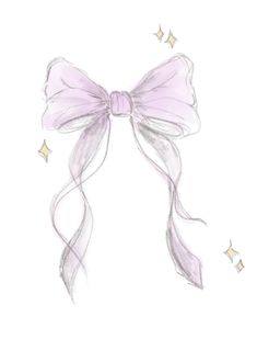 a drawing of a pink bow with stars on the side and one ribbon tied around it