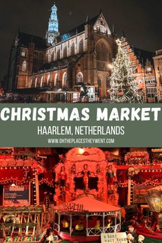 the christmas market in haarlem, netherlands is lit up at night