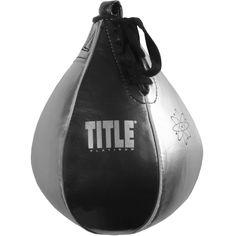 a black and white photo of a punching bag with the title title title on it