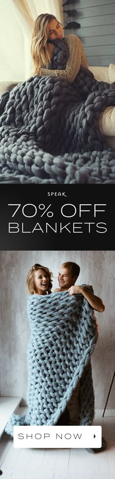 two women wrapped up in blankets on top of a bed with the words, 20 % off