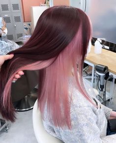 Color Block Hair, Maroon Hair, Pink Hair Dye, Korean Hair Color, Peekaboo Hair, Cute Hair Colors, Dyed Hair Inspiration, Pretty Hair Color