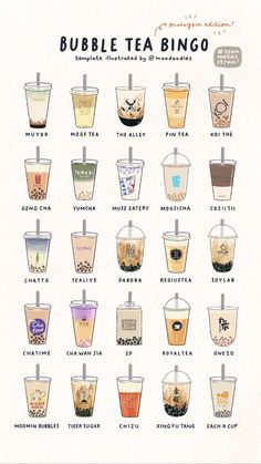 a poster with different types of bubble teas