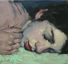 a painting of a person laying down with their hand on the head