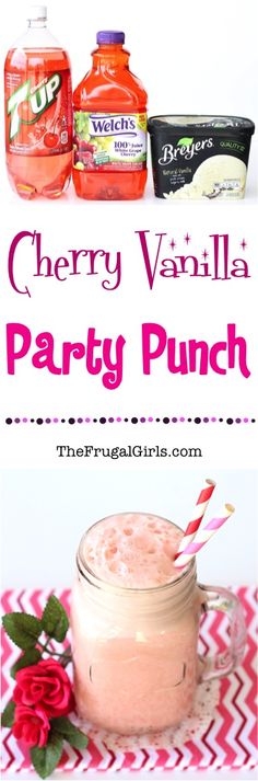 cherry vanilla party punch recipe in a mason jar