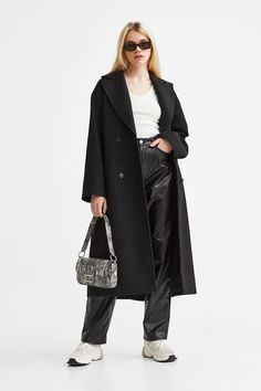 20 H&M Must Haves You'll Wear on Repeat This Fall Tie Belt Coat, Belt Coat, Textured Dress, Belted Coat, Double Breasted Coat, Long Sleeve Midi