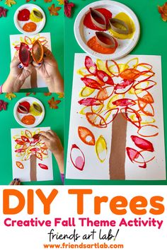 this is an easy fall tree craft for kids to do with paper plates and leaves