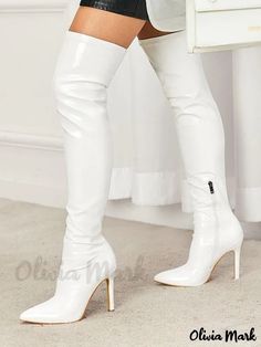 Olivia Mark - Elegant Ruby Red Thigh High Boots with Pointed Toe and High Heel, exuding Style and Confidence Gladiator Boots, Gladiator High Heels, Luxury Shoes Women, Leather Thigh High Boots, Hot Boots, Thigh High Boots Heels, Stiletto Boots, Fashion Footwear, White Boots