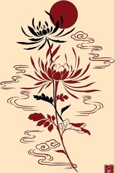 Lotus Flower Japanese Drawing, Japanese Flower Art Illustrations, Chinese Lotus Tattoo, Japanese Clouds Design, Japanese Scroll Tattoo, Nubes Japonesas Tattoo, Japanese Tattoo Art Flower, Japanese Cloud Tattoo Design, Japanese Flowers Drawing