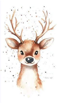 a watercolor painting of a deer with antlers on it's head and eyes