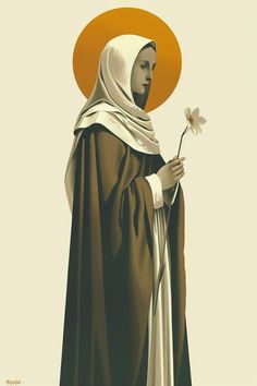 a painting of a nun holding a flower