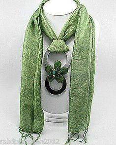 Scarf Wearing Styles, Green Silk Scarf, How To Wear A Scarf, Green Scarf, Fabric Beads