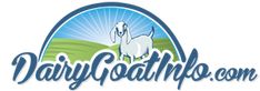 the logo for dairy goats com, which is located in an area with grass and hills