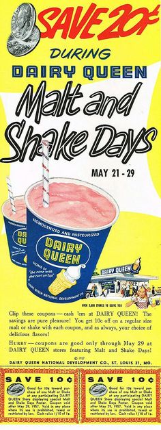 an advertisement for the dairy queen milkshake days