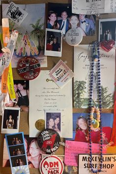 a bulletin board covered in pictures, magnets and other personalized items for sale