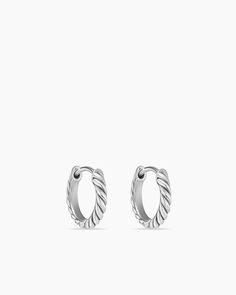 David Yurman | Sculpted Cable Huggie Hoop Earrings in Sterling Silver, 10.7mm Silver Huggies, David Yurman Earrings, Rare Gemstones, Earring Patterns, Pencil Eyeliner, Huggie Hoop Earrings, High Jewelry, David Yurman, Signature Design