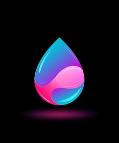 a drop of water on a black background with pink and blue colors in the middle