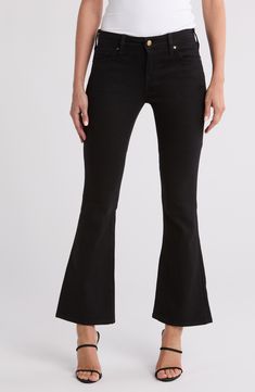 A figure-flattering bootleg cut defines the timeless appeal of stretch-infused jeans in a versatile, black hue. 28 1/2" inseam; 9" front rise (size 26) Zip fly with button closure Five-pocket style 81% cotton, 17% polyester, 2% spandex Machine wash, tumble dry Imported Mid Rise Bootcut Jeans, Jeans Brands, True Religion, Bootcut Jeans, Nordstrom Rack, Denim Jeans, Mid Rise, Nordstrom, Spandex