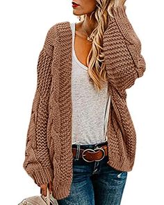 PRICES MAY VARY. Made of high quality knitted material, soft, cozy and comfortable to wear Womens cardigan sweaters feature in open front, cable knit, long sleeve, oversized loose fit style, solid color, chunky knit sweater cardigans Oversized cardigan sweaters for women nicely paired with jeans, joggers, sweatpants, boots, sexy heels or sneakers in spring, fall, winter Stylish cardigan suits for casual daily life, home, school, office, outdoor, party, work, vacation, holiday, Thanksgiving Day, Slouchy Cardigan, Gilet Long, Outwear Coat, Chunky Knit Cardigan, Cardigan Long, Cable Knit Cardigan, Loose Sweater, Outfit Casual, Knit Sweater Cardigan